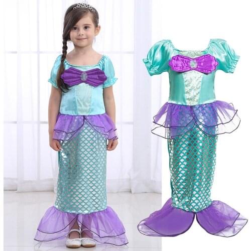 Little Girls Mermaid Princess Dress and Wig Kids Halloween Ariel Fancy Cosplay Clothing Children Birthday Party Costume Outfit