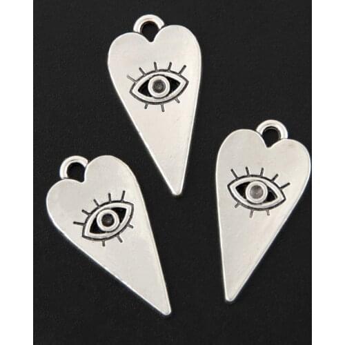30pcs Silver Color 11x22mm Eye Charms Love Heart Pendant Fit DIY Jewelry Making Handcrafted Accessories