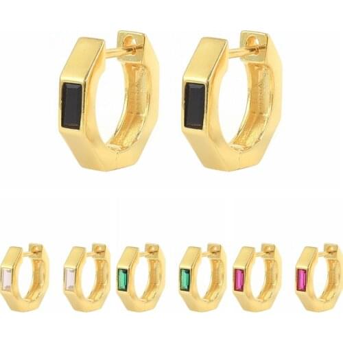 CANNER S925 Sterling Silver Ear Hoop Earrings For Wedding Gift Rainbow Rectangular CZ Zircon Huggie Minimalist Circle oorbellen