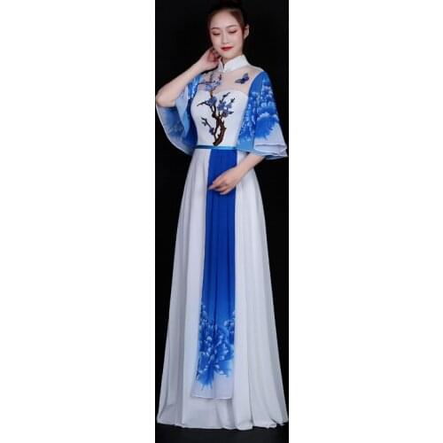 Chinese Traditional Evening Gown Fashion Long Modern Qipao Cheongsam Dress Robe Chinoise Vestido Oriental Dresses Host Custom