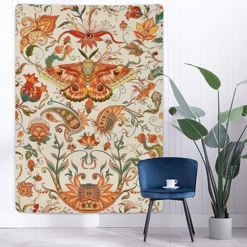 Insect Floral Vintage Flower Vines Tapestries Biology Wall Hanging