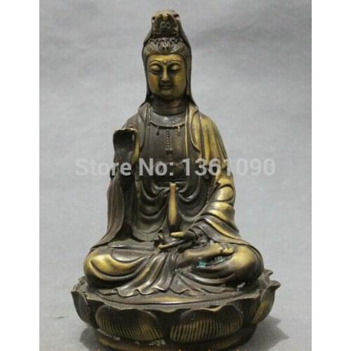 Xd 00597 Chinese Bronze Buddhist Lotus Pot Kwan-yin GuanYin Goddess Buddha Set Statue