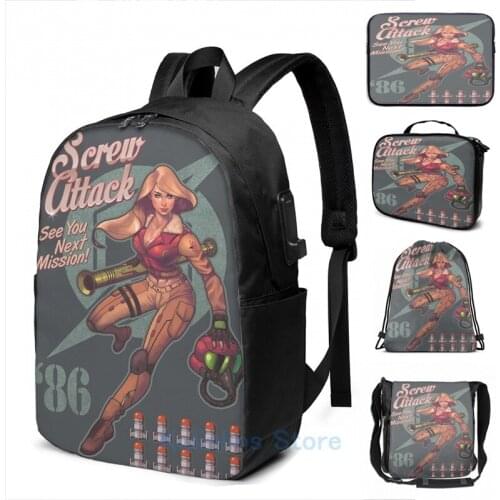 Funny Graphic print Varia Bombshell USB Charge Backpack men School bags Women bag Travel laptop bag