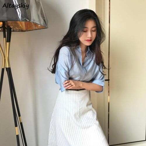 Sets Women Summer Fashion Turn-down Collar Loose Streetwear Sashes Elegant All-match Korean Style Solid Fairy Breathable Female