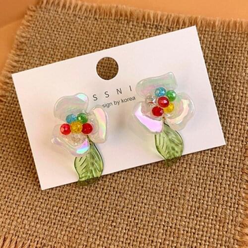 Temperament Pearl Petal Crystal Earrings Dangle Women Sweety Summer Acrylic Fresh Personality Design Girls Dress Ear Jewelry