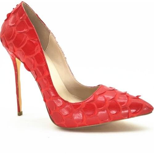 2021 Fashion High Heel Pu Material Women Pointed Wedding Party Shoe pumps Heels 11cm Red Color Plus Size 41