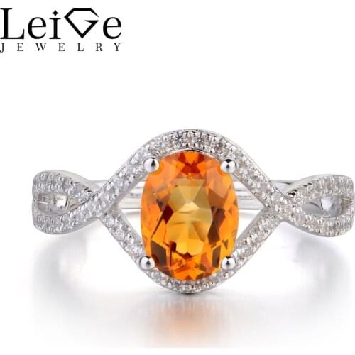 Leige Jewelry Natural Yellow Citrine Ring Oval Shaped Wedding Engagement Rings for Women Sterling Silver 924 Fine Jewelry