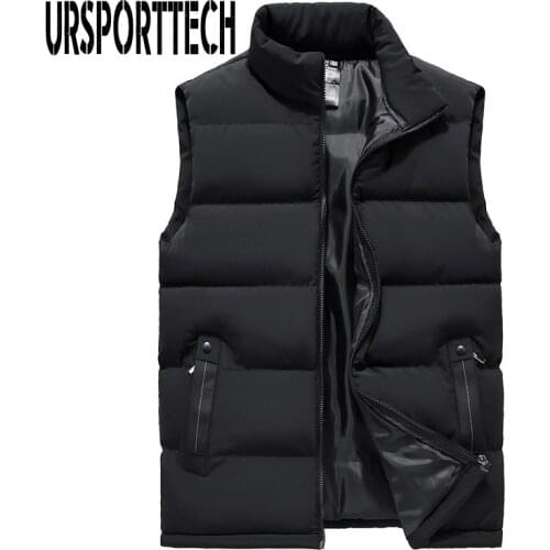 URSPORTTECH Spring Autumn Mens Vest Casual Man Sleeveless Jacket Coat Male Warm Cotton-Padded Waistcoat Men Gilet Veste Hommes