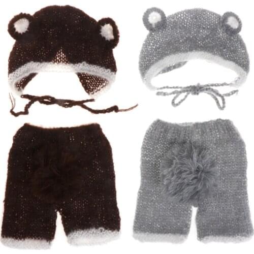 Soft Mohair Newborn Photography Props Costumes Ear Bear Hat+Pants 2pcs Set