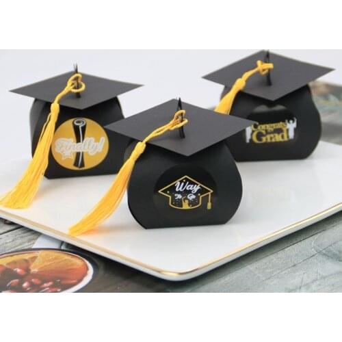 24PCS Bachelor Hat Cap Shape Bag Candy Box Graduation Celebration Candy Boxes