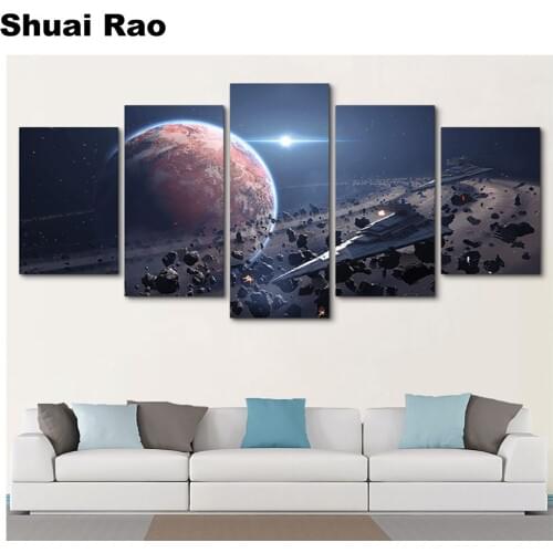 5 Panel Diamond painting Movie Painting Space landscape Wall Art Picture diamond mosaic full square round diamond embroidery
