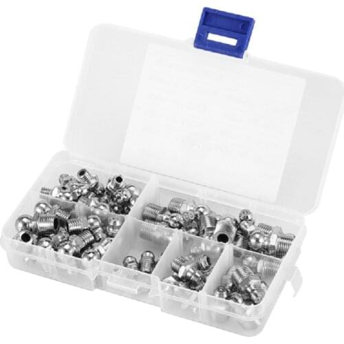 ABSF 45Pcs M6/M8/M10 Durable Metal Brass Grease Nipple Fitting Hardware Assortment Kits, Grease Fitting Removal Tool