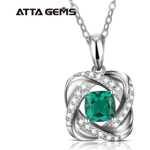 ATTAGEMS 100% 925 Sterling Silver Emerald Stone Moissanite Diamonds Pendant Necklace Fine Jewelry Gifts Wholesale Drop Shipping