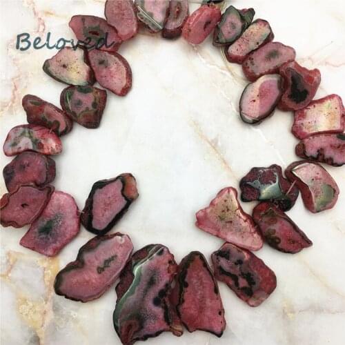 Freeform Druzy Red Agates Geode Slice Loose Beads, Polished Raw Quartz Gems Slab Jewelry Making Beads, BG18249