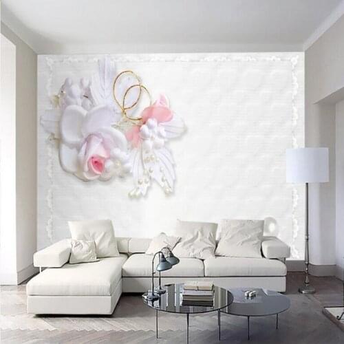 Beibehang Large custom wallpaper background room living room TV 3 d stereo white marble relief larger flowers mural wallpaper