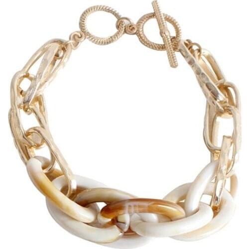 Fashion aluminum chain acrylic plate bracelet retro OT three-color buckle bracelet suitable for female bracelet party gift