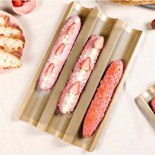 Justdolife Carbon Steel 3 Groove Wave French Bread Baking Tray For Baguette Bake Mold Pan DIY Bread Mold Baking And Pastry Tool