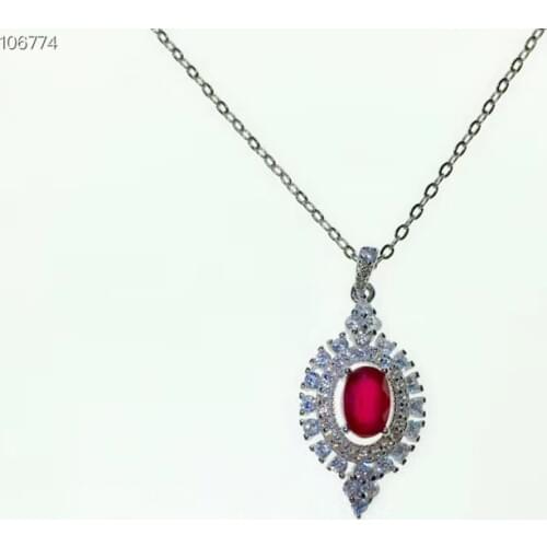 KJJEAXCMY boutique jewelry 925 sterling silver inlaid natural ruby female models luxury drop pendant necklace support test