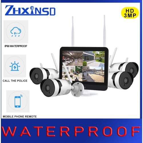 ZHXINSD with screenVideo Surveillance Kit 3MP WIFI CCTV System Monitor NVR CCTV Camera Security System Waterproof Night Vision