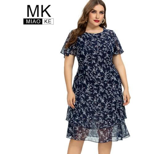 2020 Summer womens Plus Size Print Flower Dress fashion Ladies Chiffon party elegant dresses 4XL 5XL 6XL