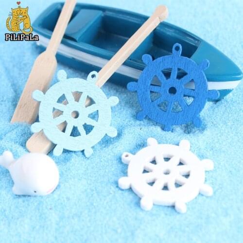 100Pcs Mini Wooden Carving Sea Anchor Ship Rudder Craft Scrapbooking Personalized Home Wall Ornament DIY Hanging Decoration