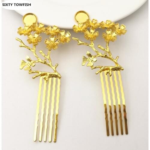 10 Pieces/lot 42X97mm Alloy Silver/Gold/ Kc Gold color Fancy Hair Combs Fashion Hairwear Jewelry Settings Finding