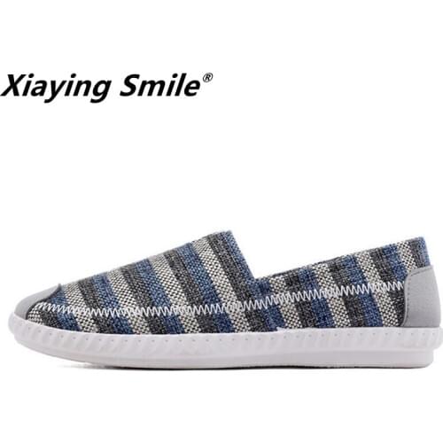 Mens Loafers Fashion Handmade Moccasins Soft Canvas shoes Blue Slip On Mens Boat Shoe leisure male lightweight