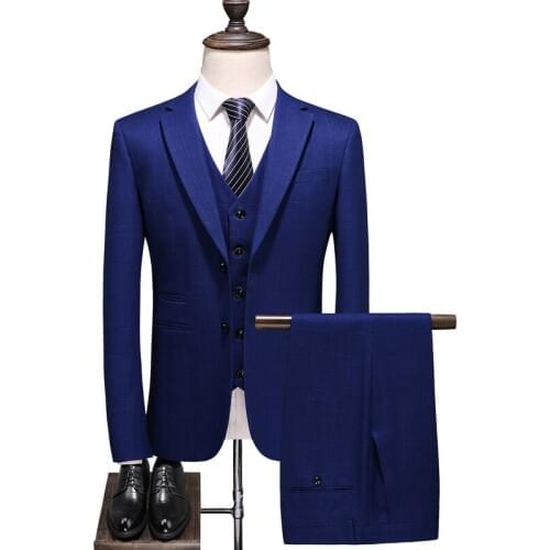 Mens West Slim Mens Plaid Suit 3 Piece Set (Jacket + Pants + Vest) Wedding Groom Suit High Quality Mens Suit Formal Suit