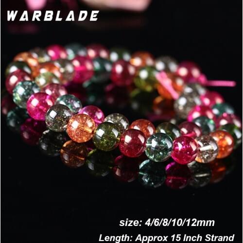 WarBLade 4/6/8/10/12mm Natural Stone Tourmaline crystal Beads Round Loose Stone Beads For DIY Bracelet Jewelry Making