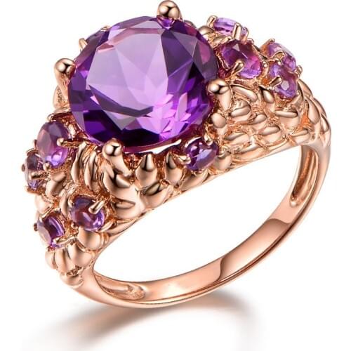 Hainon New Fashion Luxury Rose Gold Color Ring Engagement Jewelry for Women Big Purple Cubic Zirconia Rings Jewelry Gifts