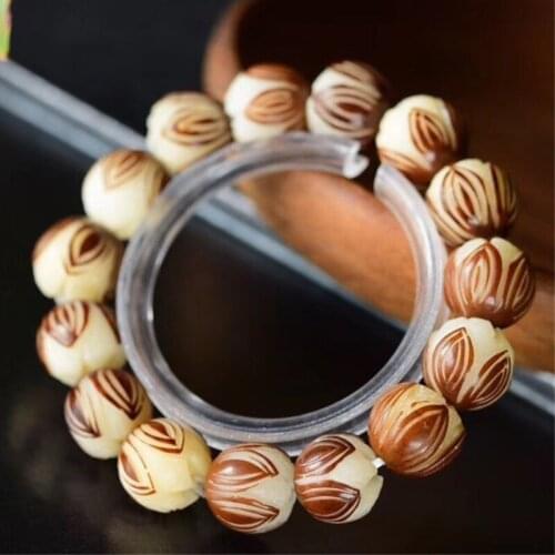 Bodhi original seed carving lotus white jadeite Bodhi beads