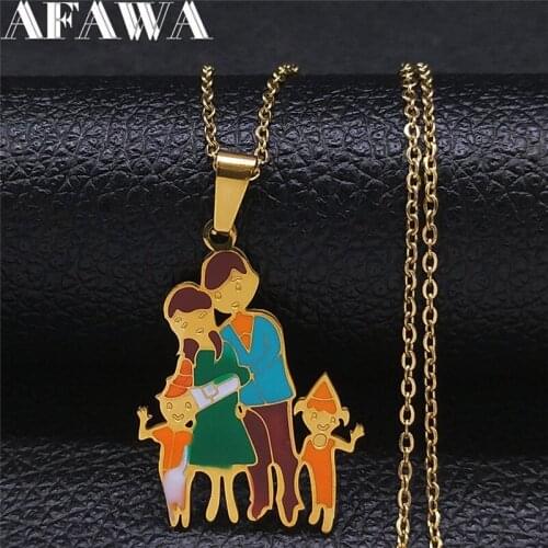 Stainless Steel Colorful Enamel Family Pendants Necklaces Women Gold Color Necklaces Jewelry bisuteria acero inoxidable N9521S01