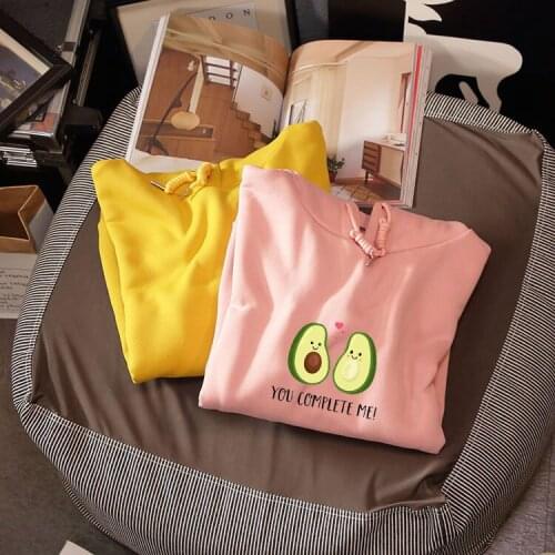 Couple Hoodies Matching Cute Cartoon Avocado Print Hoodie Women Oversized Kpop Harajuku Casual You Complete Me Pullover Outwear