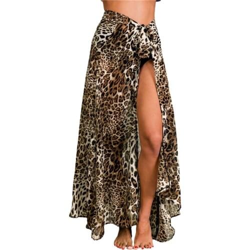 Sexy Women’s Summer Bikini Cover Leopard/Leaves Printed Bandage High-waist Beach Long Skirt Beach Skirt Ropa De Playa Para Mujer