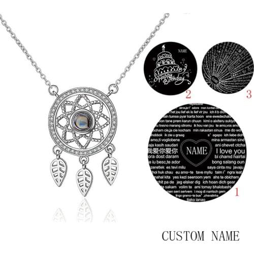 Custom Name 100 Languages I Love You Projection Necklace Personalized Jewelry For Women Dreamcatcher Shape Pendant Romantic Gift