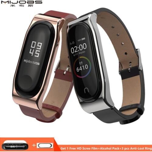 Mijobs PU Leather Strap for Xiaomi Band 4 Smart Watch Accessories Miband 4 Strap Wristband mi Band 4 Wrist Bracelet
