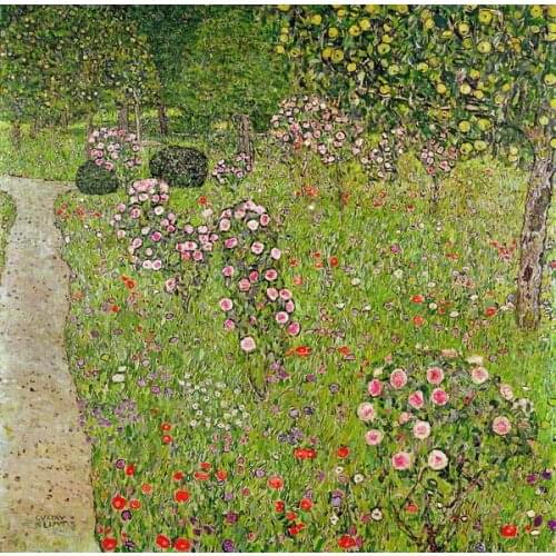 Oil Painting reproduction on Linen Canvas,Orchard with roses-1 by gustav Klimt,Free Fast Shipping,100% handmade , Museum Quality