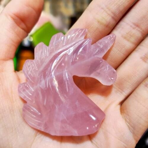 Natural Pink Rose Quartz Crystal Carved Unicorn Statue For Chakra Healing Products