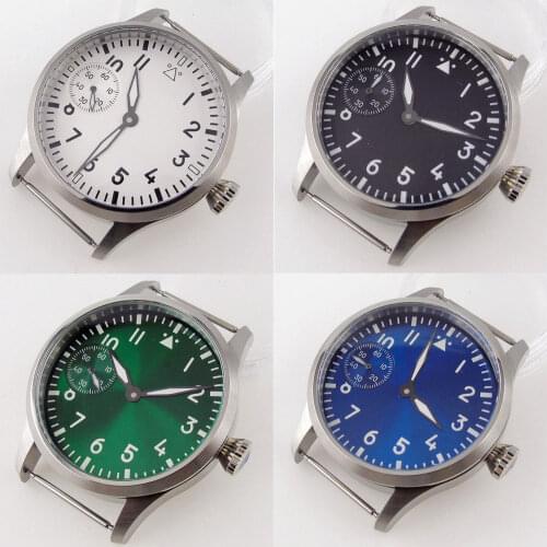 Black/Bronze Plated 42mm Sterile Watch Case+Hands+Dial For ETA 6497 ST 3600 Mineral Glass See Through Black/Blue/Green/White