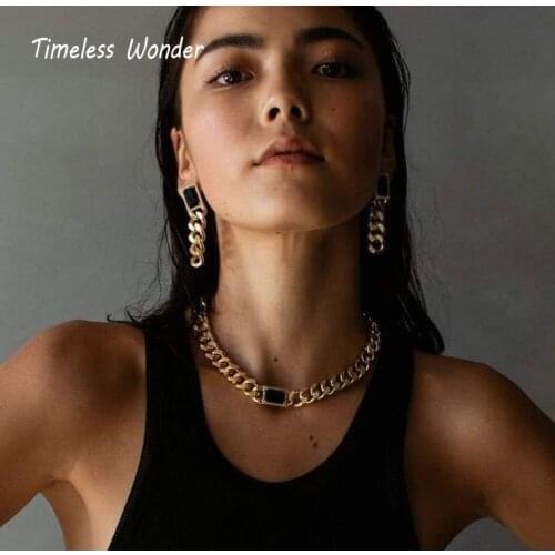 Timeless Wonder Punk Stone Pave Chunky Chain Choker Necklace Women Jewelry Punk Ins Trendy Boho Top Party Rare Goth Set New 6431