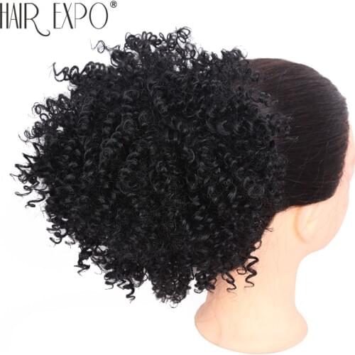 8inch Short Kinky Curly Synthetic Hair Bun Drawstring Ponytail Afro Puff Chignon Hair pieces For Women Updo Clip Hair Extension