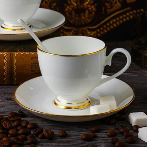 Jingdezhen high quality bone china pure white coffee cup and saucer concise Phnom Penh Coffee Cup with spoon free shipping