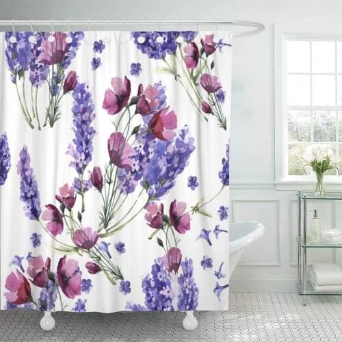 Shower Curtains Bathroom Curtain Wildflower Lavender Flower in Watercolor Full Name of The Plant Aquarelle Waterproof bath