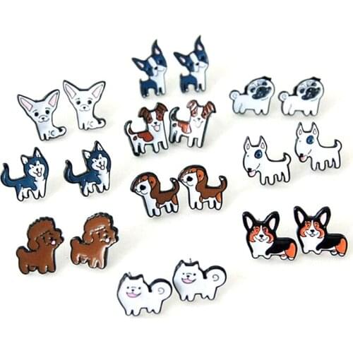 1pair Fashion Lovely Beagle Hound Bull Terrier Dog Stud Earring For Women Girls Cartoon Animal Earrings Jewelry