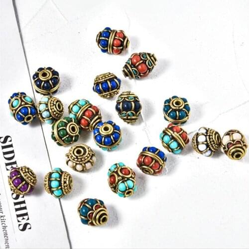 10pcs Multi shape Antique Gold Retro Nepal Copper Beads Handmade Tibetan Alloy Beads For Jewelry Making DIY Necklace Bracelets