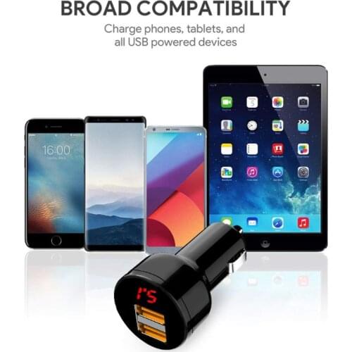 12V/24V Dual Ports 3.1A USB Car Cigarette Charger Lighter Digital LED Voltmeter Power Adapter for Mobile Phone Tablet GPS