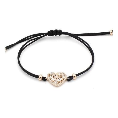 4mm xr43 silver gold heart red rope adjusted micro pave cz zircon cubic zirconia Bracelet macrame Charm Braided Braiding