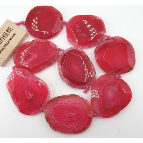 APDGG 17.5" 42x46mm-48x52mm Red Faceted Grain Rough Agate Geode Druzy Freeform Slab Nugget Gems Stone Loose Beads Jewelry DIY