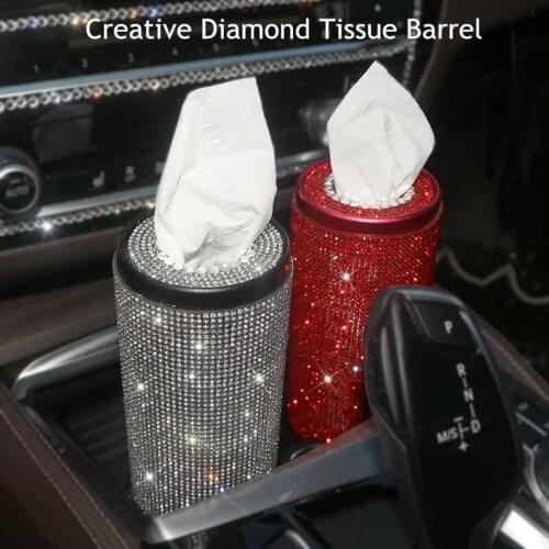 Car diamond tissue box female cute car interior supplies creative decoration crystal sticker diamond pumping box car round