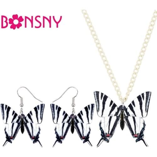 Bonsny Acrylic Jewelry Set Iphiclides Podalirius Butterfly Insect Necklace Earrings Pendant For Women Girls Decoration NE+EA